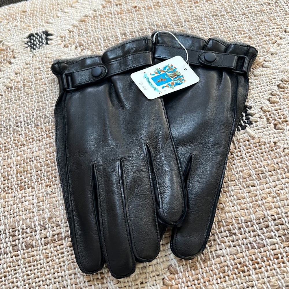 Portolano, leather and cashmere gloves large NWT